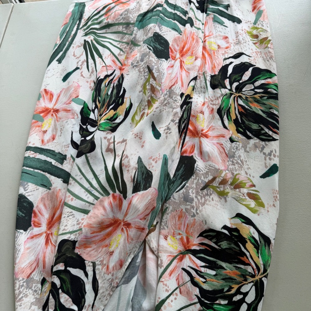 Mynah Women S White Pink Palm Tropical Floral Tulip Beach Coverup Dress Nautical - Picture 10 of 16